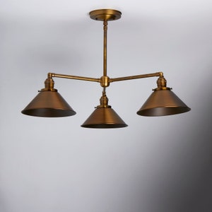 3 Light Pendant Chandelier with Spun Brass Metal Shades