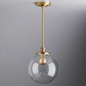 10" Clear Glass Globe  -Pendant/Downrod Light Fixture **handblown glass, made in America**