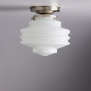 Art Deco - Modern - Handblown White/Milk Glass - Flush Mount Ceiling Light Fixture