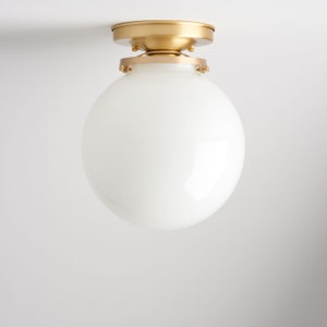 8" Handblown White Glass Globe Shade with Flush Mount Ceiling Fixture