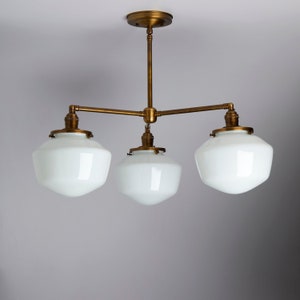3 Light Pendant Chandelier with 8" White Schoolhouse Shades