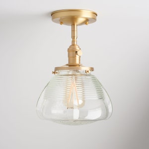 Art Deco - Modern Handblown Clear Glass - Semi Flush Light Fixture - Mid Century