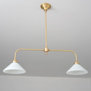 Kitchen Chandelier - White Hand Blown Shade - Solid Heavy Brass - Gaselier Lighting - Island Light