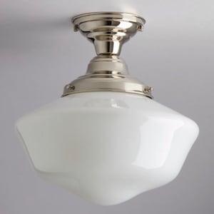 14 Milk White Schoolhouse Light Fixture Hourglass Style Flush Mount handblown glass made in the USA image 1