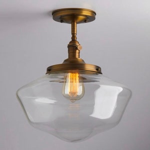 14” Clear Schoolhouse Light Fixture /Semi Flush Mount ** handblown glass made in the USA **