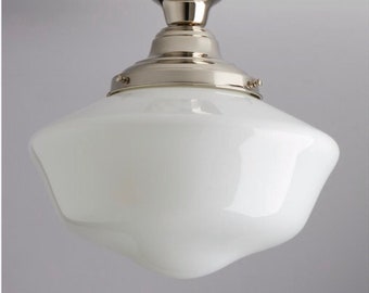14” Milk White Schoolhouse Light Fixture Hourglass Style Flush Mount ** handblown glass made in the USA **
