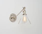 Wall Sconce lighting with Glass Cone Shade Adjustable Arm Fixture