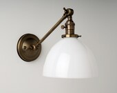 Sconce Lighting with White Milk Glass Dome Shade Adjustable Arm Fixture