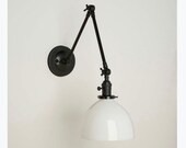 Wall Sconce With White Glass 8 quot Dome Shade and Adjustable Arm