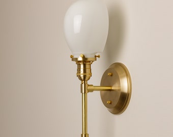 Bathroom Lighting - Wall Sconce Vanity Fixture - Solid Heavy Brass - Hand Blown Glass Shade - Wall Light- Kitchen Lighting