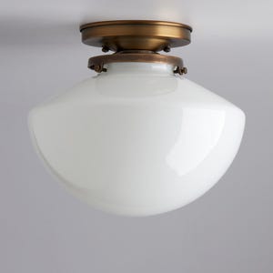 White/Milk Glass Angled Schoolhouse Glass Short Flush Mount Light Fixture *USA handblown glass *