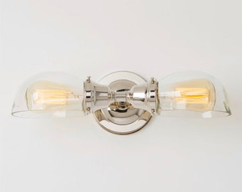 Kitchen Light Bathroom Fixture Wall Sconce with Clear Glass Shades