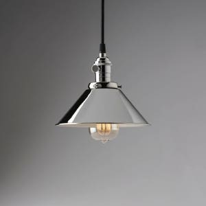 Polished Nickel Metal Shade Vintage Industrial Pendant Light 8" Pendant Light Fixture