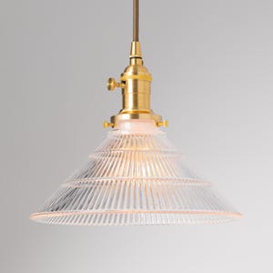 Ribbed Glass Cone Shade - Pendant Lighting - Kitchen Light Fixture - Clear Glass
