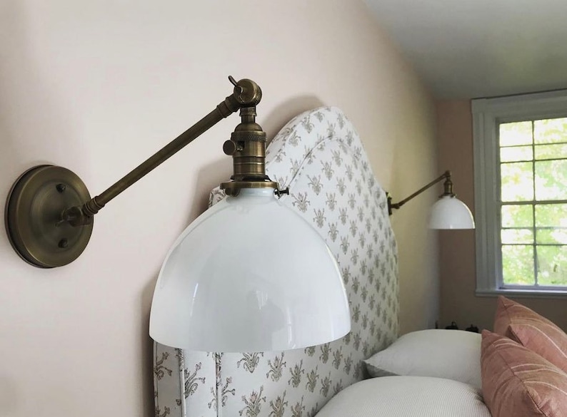 Sconce Lighting with White/Milk Glass Dome Shade Adjustable Arm Fixture image 6