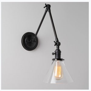 Wall Sconce With Glass Cone Shade and Adjustable Arm