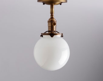 6" White Glass Schoolhouse Flush Mount/Semi-Flush Mount Light Fixture  **handblown glass, made in america**