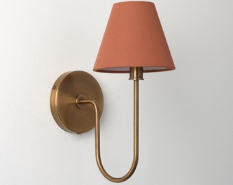 Arched arm wall sconce - Red shade Lighting - Country modern lighting - Brass Fixture