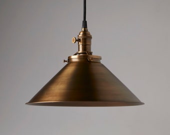 12" Antique Brass Shade - Vintage Industrial - Pendant Light - Hanging Pendant Fixture - Kitchen Lighting