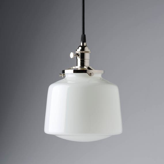 School House Pendant Light White Glass Globe Drum Style Fixture