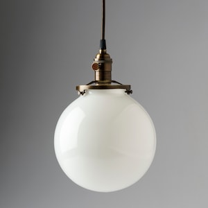 White Glass Globe Pendant Light Fixture with 8&quot; Shade Hand Blown Glass