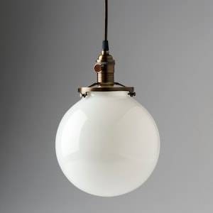 White Glass Globe Pendant Light Fixture with 8" Shade Hand Blown Glass