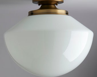 16" Tapered White Schoolhouse -  Light Fixture - Flush Mount - Handblown Glass - Made in the USA - Mid Centruy Modern - White/Milk Glass