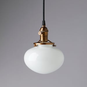 Small Rounded Milk/White Glass Pendant Light Fixture  - **handblown glass made in America**