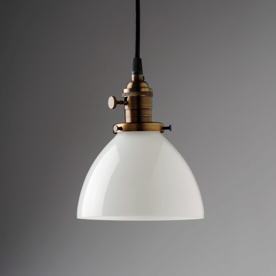 6" White Glass Dome Pendant Light Fixture **USA Handblown Glass - Etsy