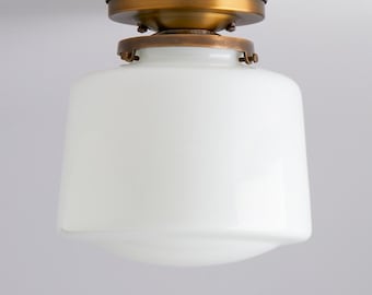Schoolhouse White Drum Flush Mount Light Fixture ** handblown glass, made in the USA **