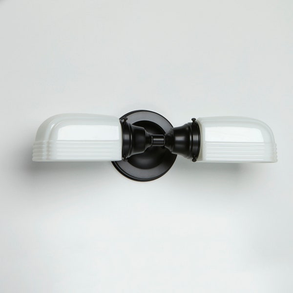 Kitchen Light Bathroom Fixture Wall Sconce with white Art Deco White Glass Shades  **handblown glass made in the USA **