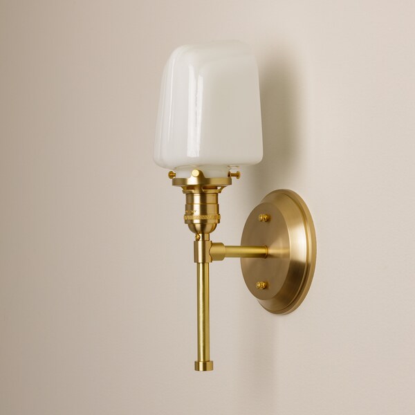 Brass Milk Glass Vanity Light - Etsy
