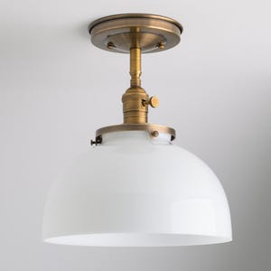 10&quot; White Milk Glass Dome Shade - Semi Flush Mount Light Fixture - Hand Blown Glass - Made in USA