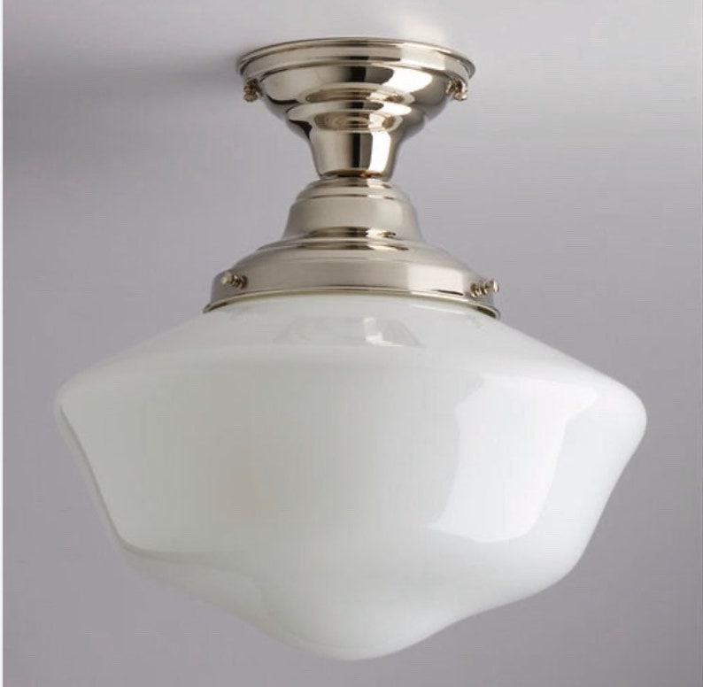 14 Milk White Schoolhouse Light Fixture Hourglass Style Flush Mount handblown glass made in the USA image 1