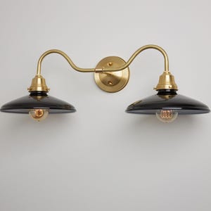 Double Sconce - 10&quot; Metal Shade - Gooseneck Style - Bathroom Vanity - Metal Dome Shades - 2 Shade Wall Sconce - Industrial Lighting