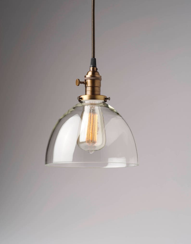 8 Large Glass Dome Pendant Light Fixture Clear Handblown