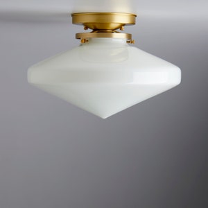 12&quot; Art Deco Style - White Handblown Glass - Schoolhouse Flush Mount Light Fixture  **handblown glass, made in america**