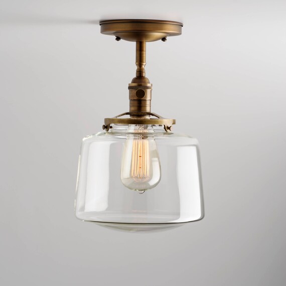 Schoolhouse Clear Drum Shade Flush Or Semi Flush Mount Light Fixture