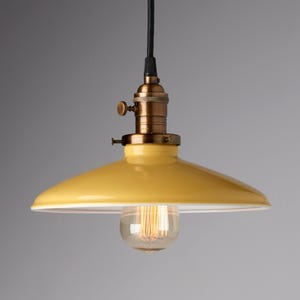 Pendant Fixture Yellow Vintage Industrial Porcelain Enamel Shade