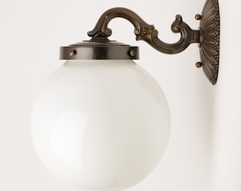 Mid-Century Modern - Wall Sconce - Indoor or Outdoor - White Glass Shade - Round Globe