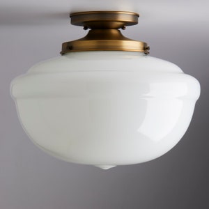 14” White Acorn Glass Schoolhouse Style Shade Flush Mount Light Fixture  **U.S. handblown glass**