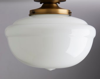 14” White Acorn Glass Schoolhouse Style Shade Flush Mount Light Fixture  **U.S. handblown glass**