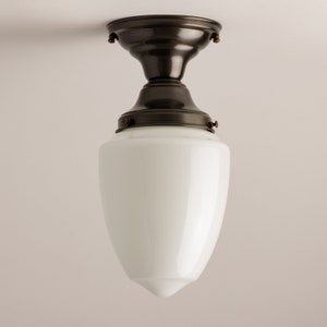 Semi Flush Fixture Milk glass Mid-Century Modern Shade Semi Flush Mount Fixture Schoolhouse Style U.S. hand-blown glass image 1