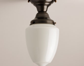 Semi Flush Fixture - Milk glass Mid-Century Modern Shade - Semi Flush Mount Fixture Schoolhouse Style  **U.S. hand-blown glass**