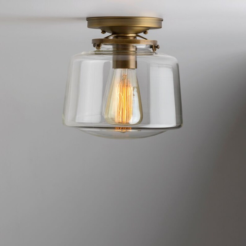 Schoolhouse Clear Drum Shade Flush Or Semi Flush Mount Light Fixture
