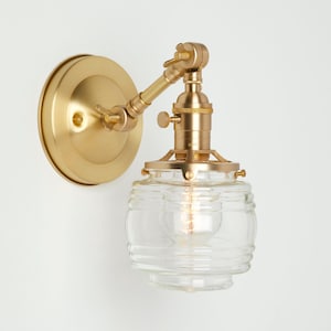 Adjustable wall sconce lighting - Vanity light fixture - Clear Jelly jar shade