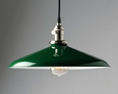 Pendant Light Fixture Green 14" Metal Porcelain Enamel Vintage Industrial Light Fixture