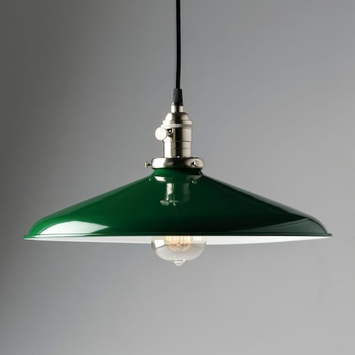 Pendant Light Fixture Green 14 Metal Porcelain Enamel Etsy