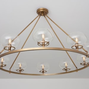 Large Round Grand Chandelier - Brass Fixture - Entry Way - Dining Room Lighting - Hand Blown