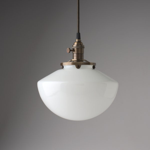 Angled White Glass Vintage Industrial Pendant Light Fixture SchoolHouse Glass Globe Pendant